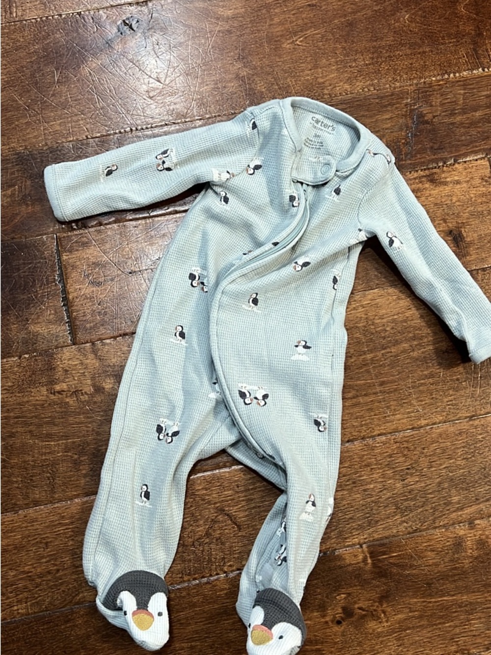 Carter's Blue Puffin Footed Waffle One-Piece
